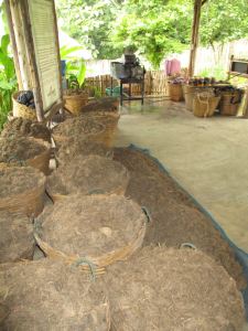 Once the poop is clean they dry it, mix it with 20% of their own made paper, water and dye