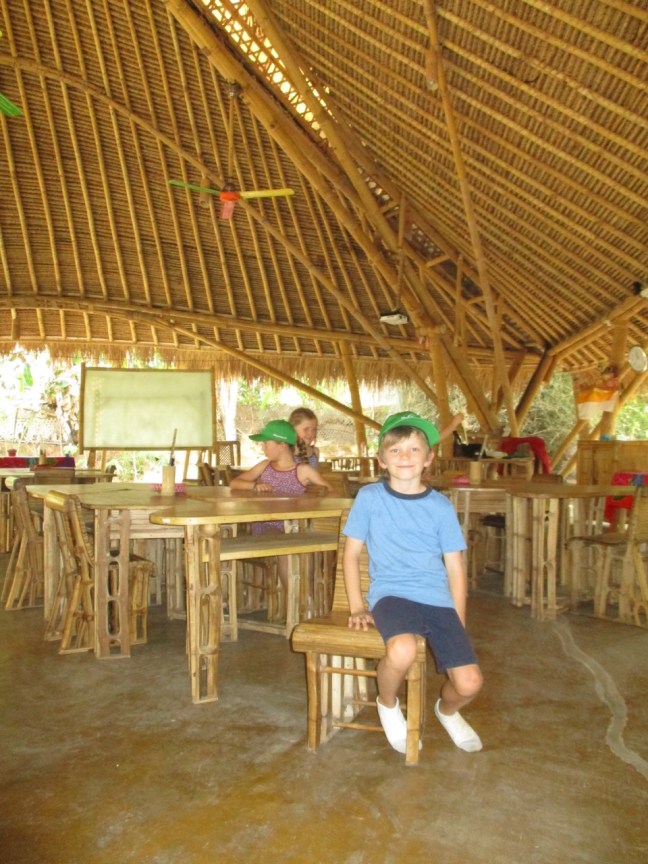 Marcus' 1st grade class. Even the furniture is made out of bamboo!