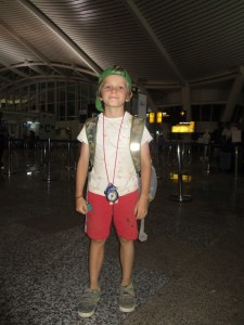 Straight from another great day at Green School to the airport... not a good idea... We were worried he was not going to be allowed on the plane!