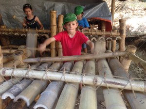 Marcus playing the jegog. A gigantic xylophone-like instrument made out of bamboo.