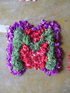 A detail of the flower arrangements made by Ibu Kadek in Marcus' class to welcome him on his birthday